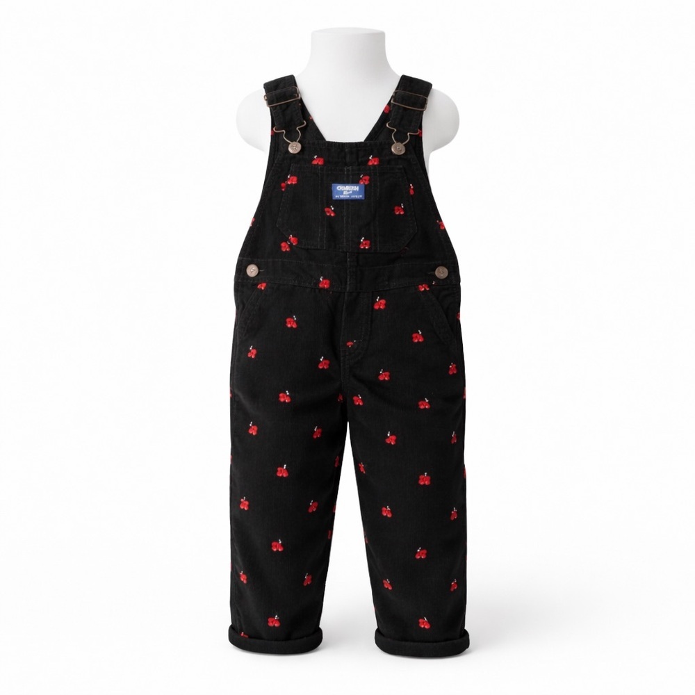 Size 4T OshKosh Toddler Train Print Corduroy Overalls Black Limited Edition NWT